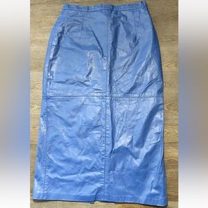 L&U NY Womens Leather Skirt Blue Small Long Pencil Secretary 80s 90s VTG 11-12